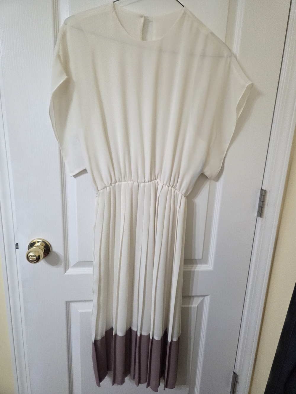 Ivory Midi Dress with Taupe Hem
